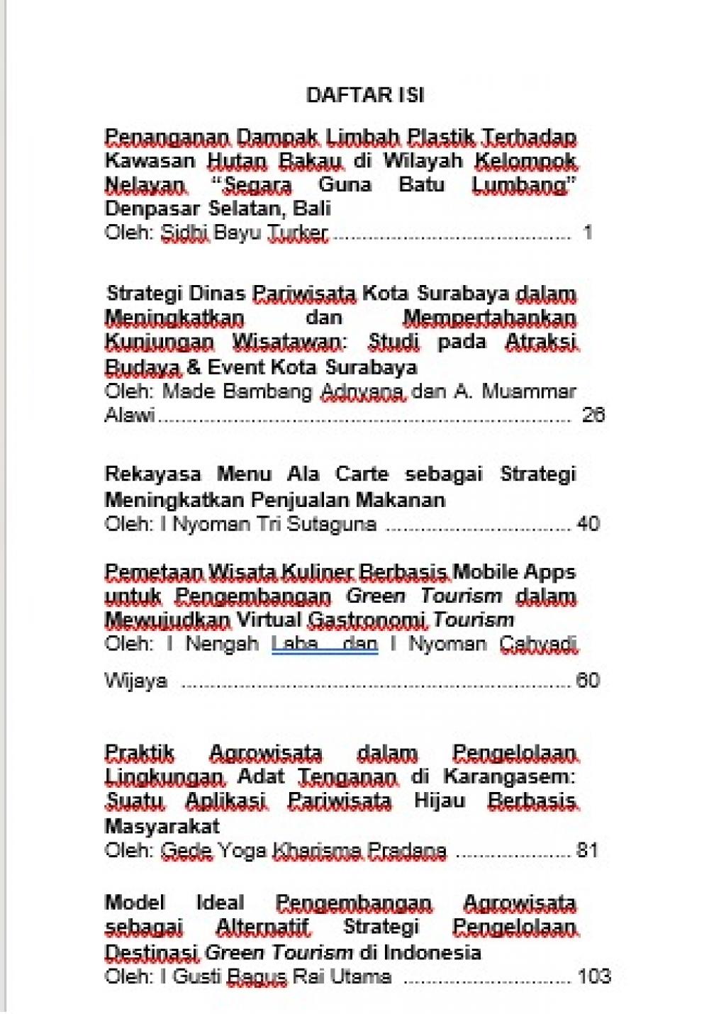 Pariwisata Nusantara: Ketahanan dan Keberlanjutan dalam Pendekatan Green Tourism daftar isi