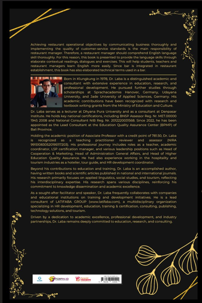 English for Restaurant Managers cover belakang