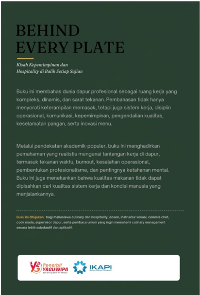 BEHIND EVERY PLATE: Kisah Kepemimpinan dan Hospitality  di Balik Setiap Sajian cover belakang