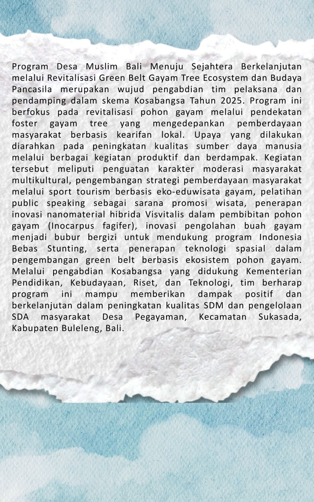 Desa Muslim Bali menuju Sejahtera berkelanjutan melalui Revitalisasi Green Belt Gayam Tree Ecosystem dan Budaya Pancasila, Pegayaman Buleleng cover belakang