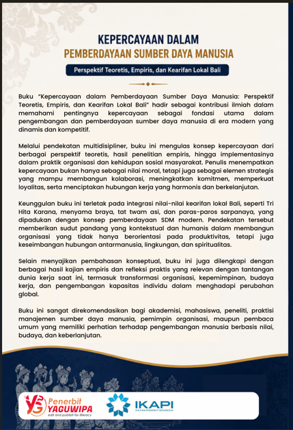 Kepercayaan dalam Pemberdayaan Sumber Daya Manusia: Perspektif Teoretis, Empiris, dan Kearifan Lokal Bali cover belakang