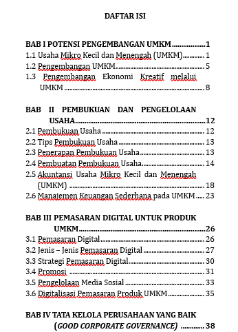 Keuangan dan Digital Marketing pada UMKM daftar isi