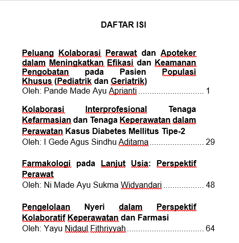 Interaksi Farmasi dan Keperawatan: Menyatukan Wawasan untuk Pelayanan Kesehatan yang Holistik daftar isi