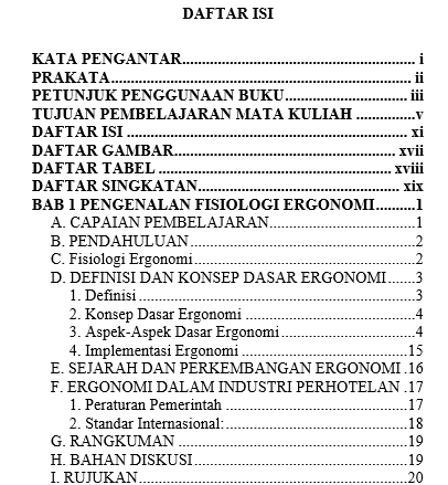 Ergonomi Fisiologi Kerja Di Industri Perhotelan daftar isi