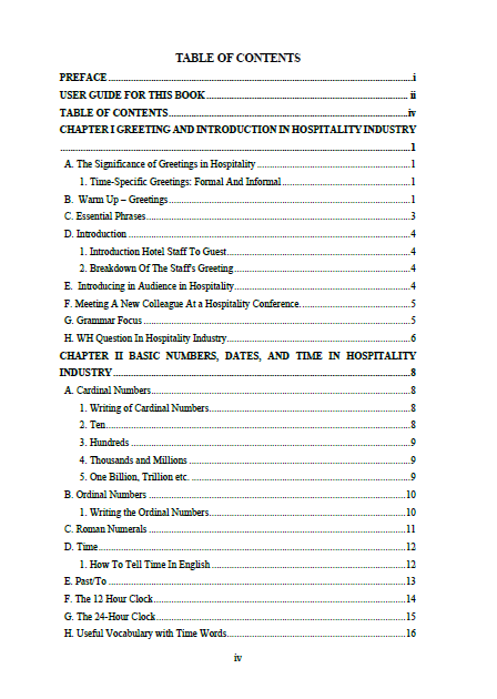 ESSENTIAL ENGLISH FOR HOSPITALITY PROFESSIONALS AND BASIC ENGLISH FOR SOFTWARE AND GAME DEVELOPMENT daftar isi