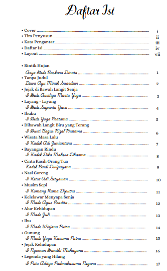 Sajak Pena (Buku Antologi Puisi) daftar isi