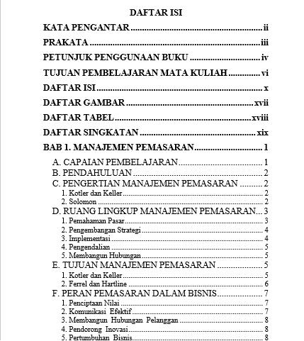 Manajemen Pemasaran: Strategi Terpadu untuk Menciptakan  Nilai Pelanggan daftar isi