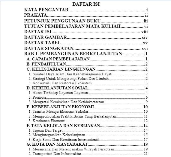 Pariwisata Berkelanjutan: Teori dan Praktik daftar isi