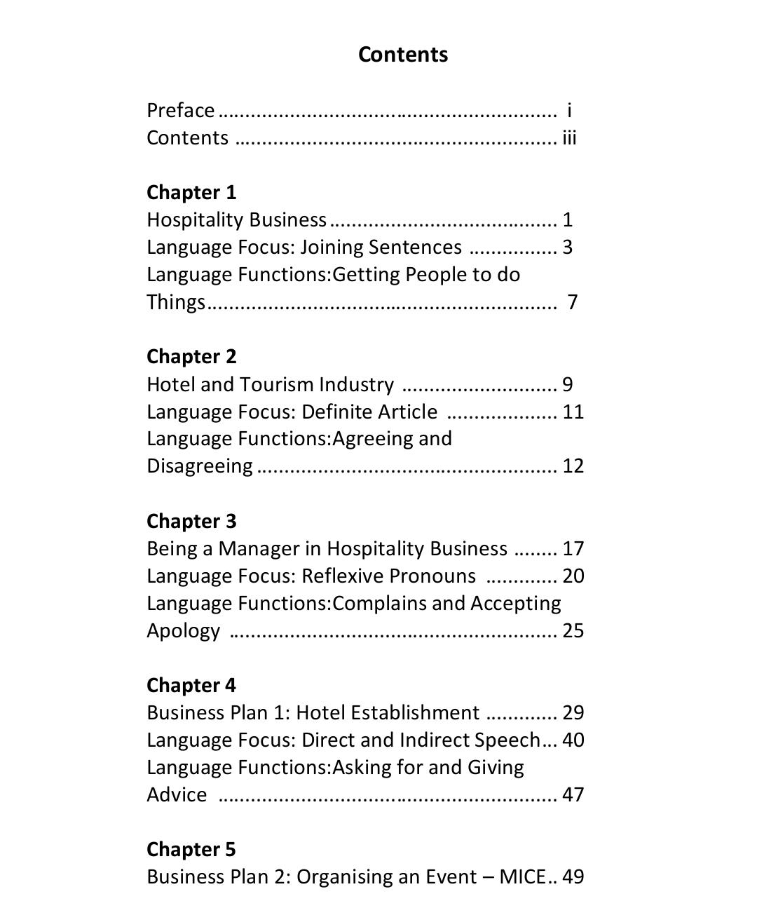 HOSPITALITY BUSINESS ENGLISH daftar isi