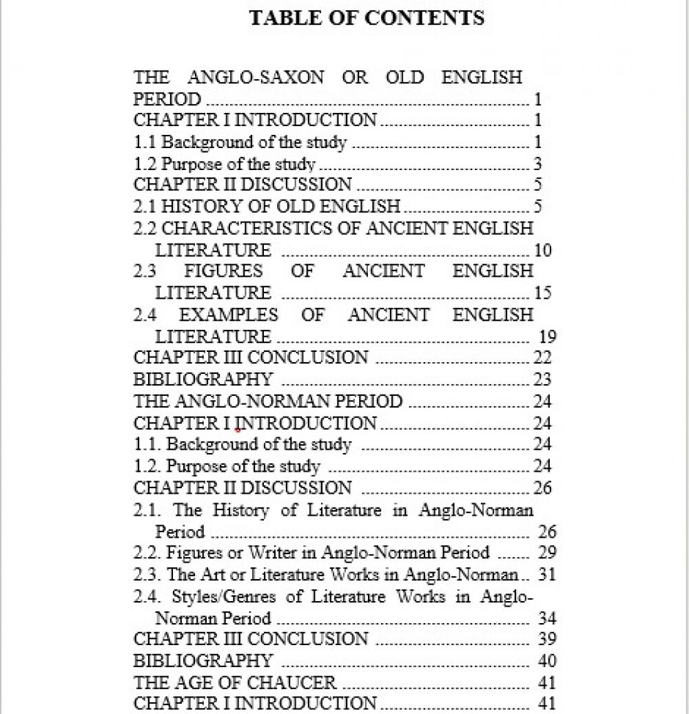 HISTORY OF ENGLISH LITERATURE daftar isi