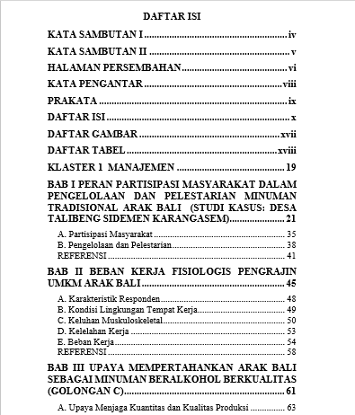 Bunga Rampai “Arak Bali” Sekelumit Menuju Globalisasi daftar isi