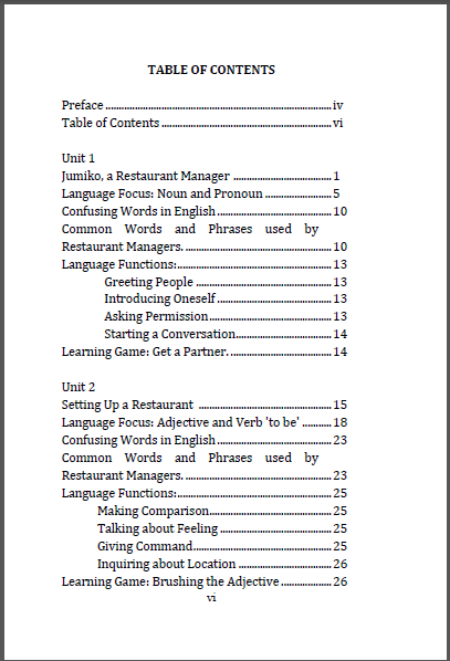 English for Restaurant Managers daftar isi