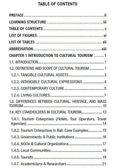 CULTURAL TOURISM: Global Perspectives on Heritage, Communities, and Sustainable Futures daftar isi