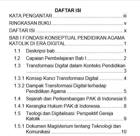 Pendidikan Agama Katolik untuk Generasi Digital: Iman, Etika, dan Karakter Kristiani daftar isi