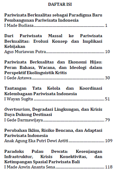 Pengembangan Pariwisata Berkualitas di Indonesia: Tantangan, Peluang, dan Strategi daftar isi