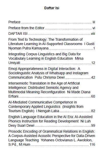 English as a Gateway to Applied Linguistics and Educational Practices in the AI Era daftar isi